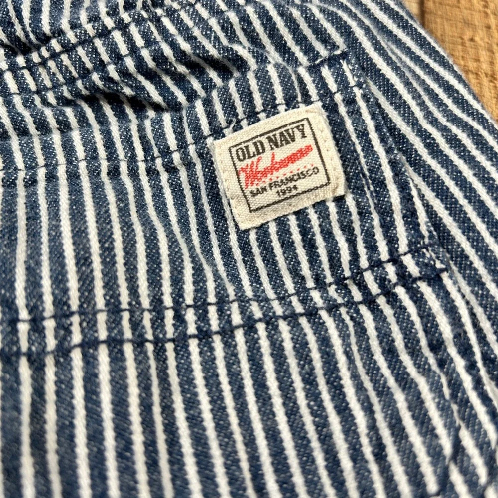 Old Navy Blue White Hickory Stripe Carpenter Pants Denim Elastic Waist Kids 3T